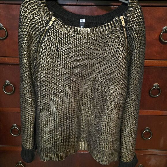 DESIGN LAB BLACK & GOLD FOIL SWEATER - Picture 1 of 5